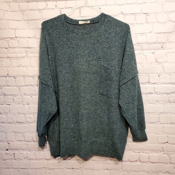 ZENANA GREEN FLEECE DOLMAN SLEEVE BOXY COMFY SWEATSHIRT - Picture 1 of 9